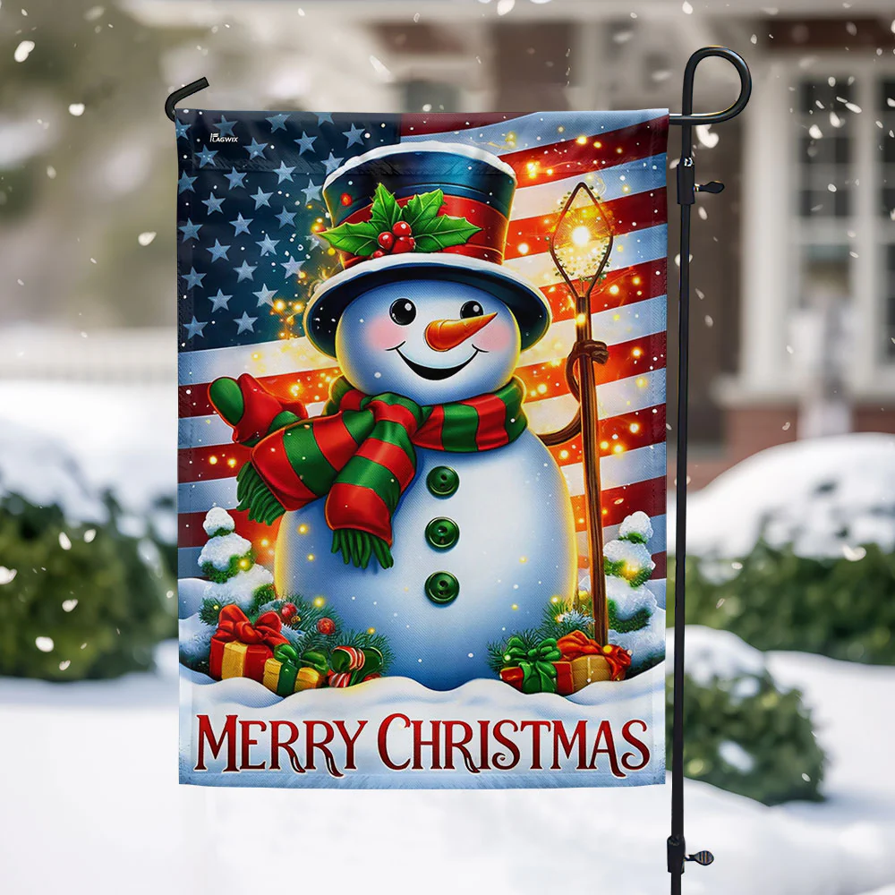 Snowman Christmas American Flag - Patriotic Holiday Gift & Décor  - 3-Day Shipping