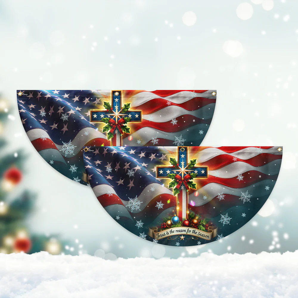 Christian Cross Christmas Jesus Is The Reason For The Season Non-Pleated Fan Flag  3-Day Shipping