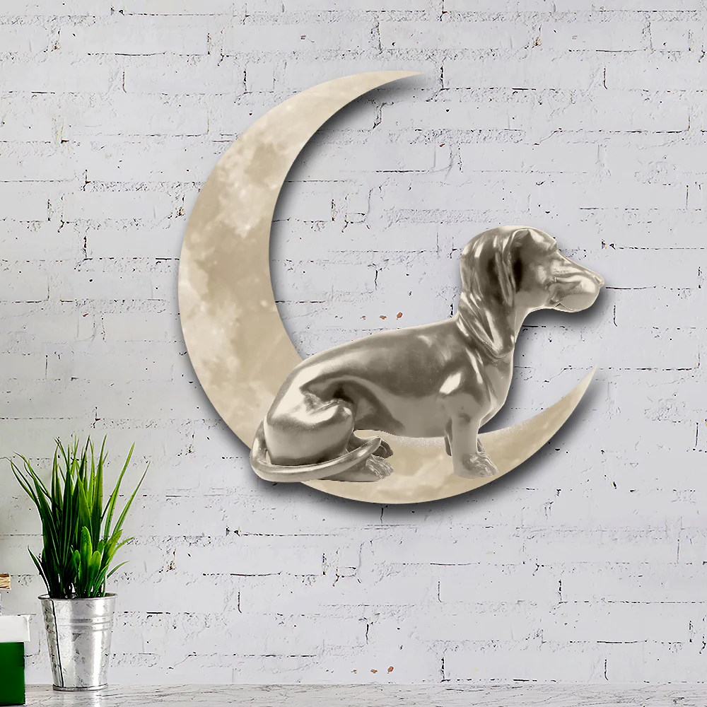 Metal Dachshund On The Moon Hanging Metal Sign