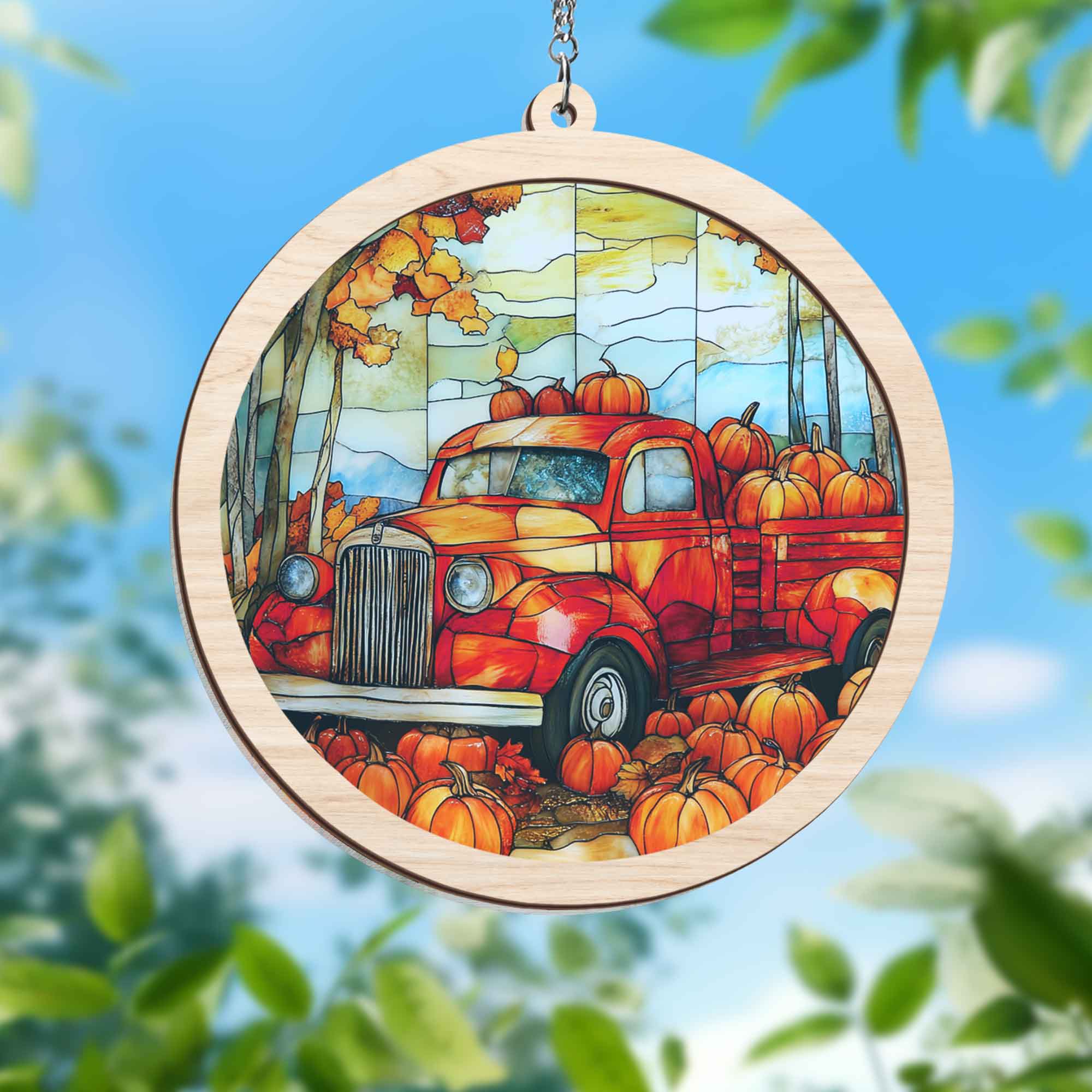 Fall Pumpkin Truck 2 Layered Hanging Suncatcher