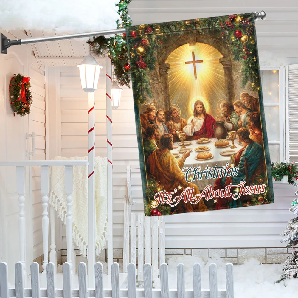 Christmas Flag | It’s All About Jesus Christian Faith Holiday Decor
