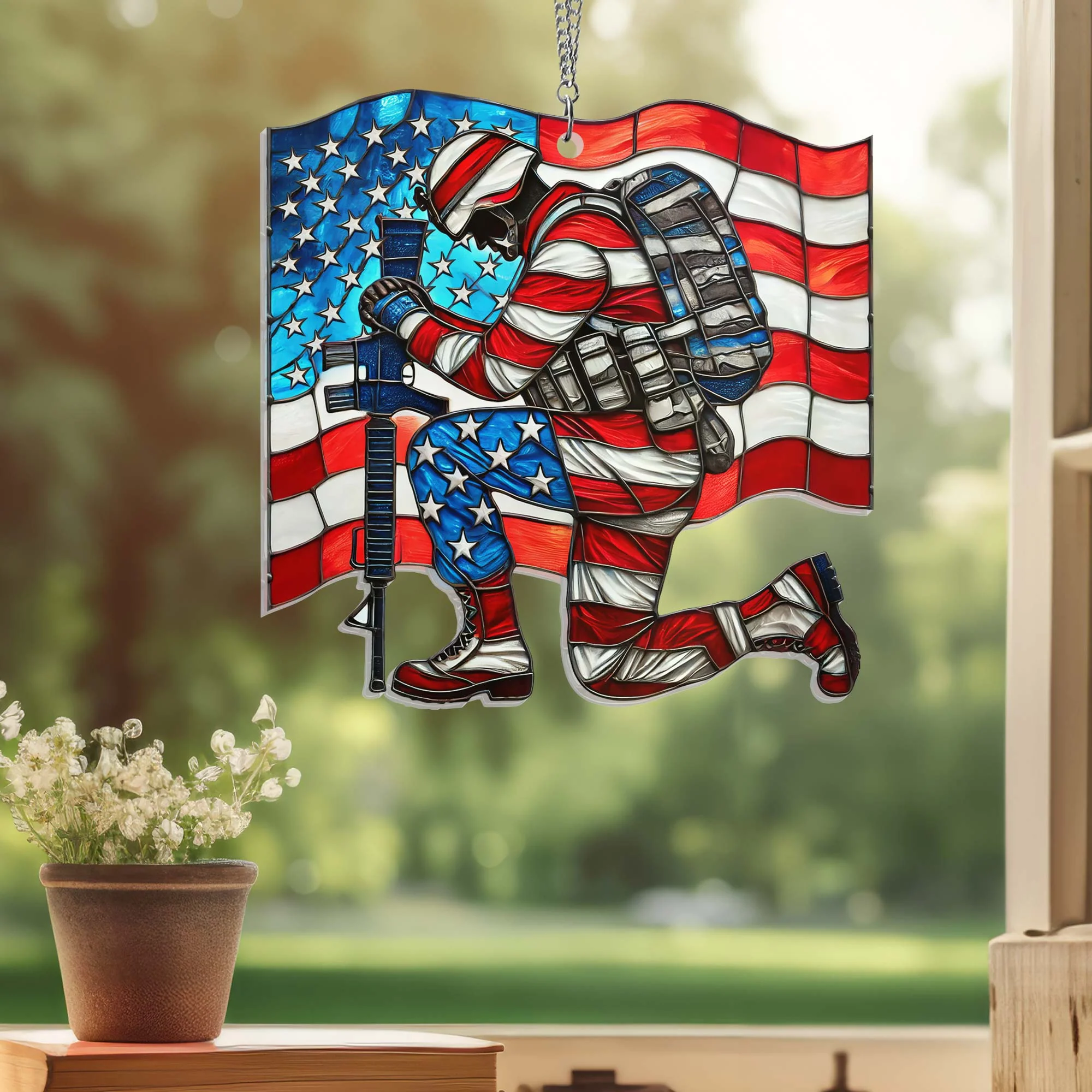 Veterans Days Thank You Veterans Soldier Kneeling Suncatcher Acrylic Hanging
