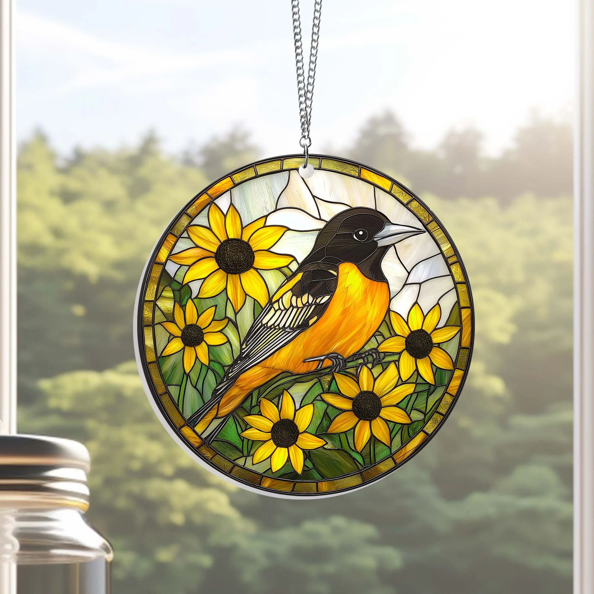Baltimore Oriole And Black-eyed Susan Acrylic Suncatcher Window Hanging