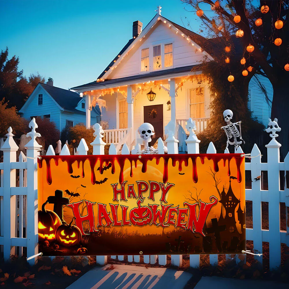 Happy Halloween Spooky Fence Banner