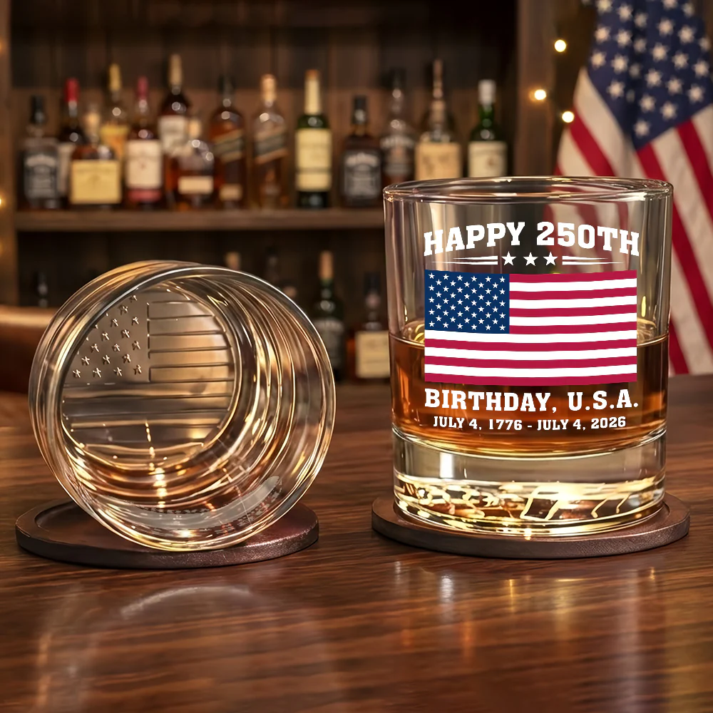 Happy 250th Birthday American Patriotic Printed Whiskey Glass