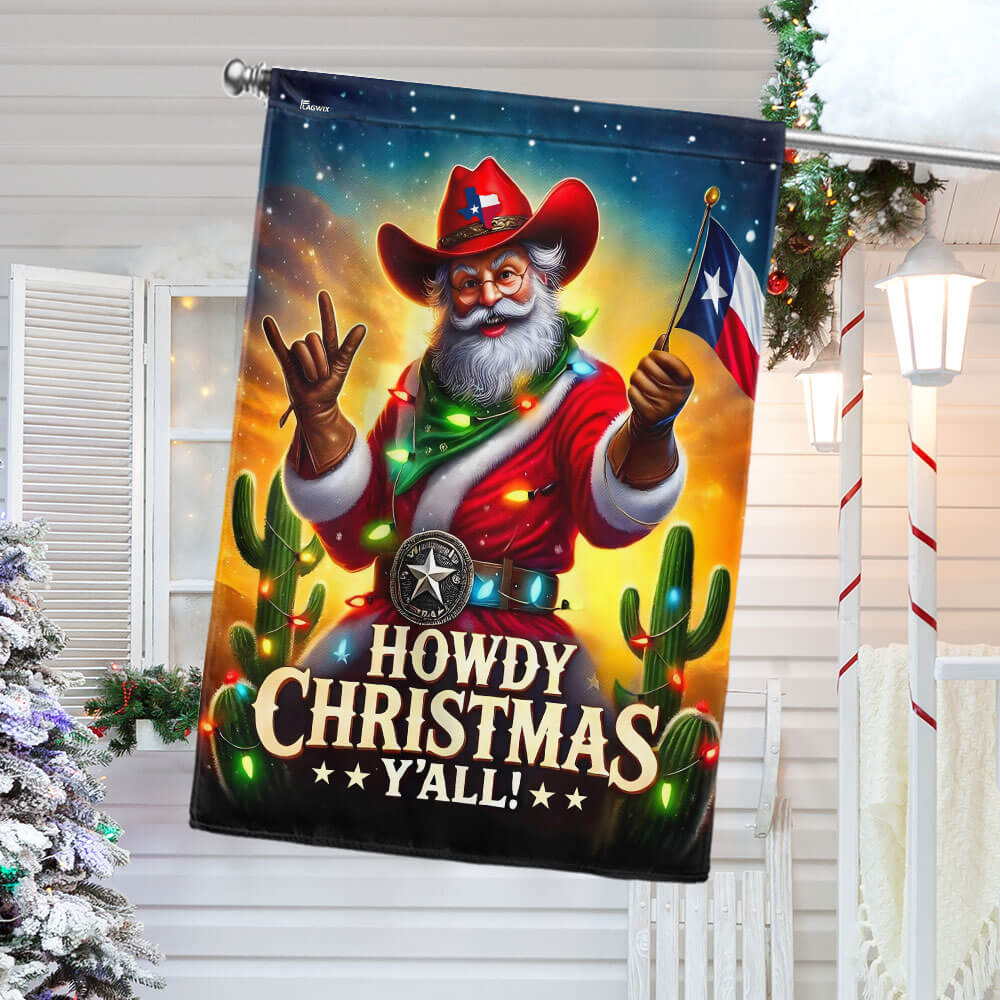 Texas Cowboy Santa Howdy Christmas Y'all Flag