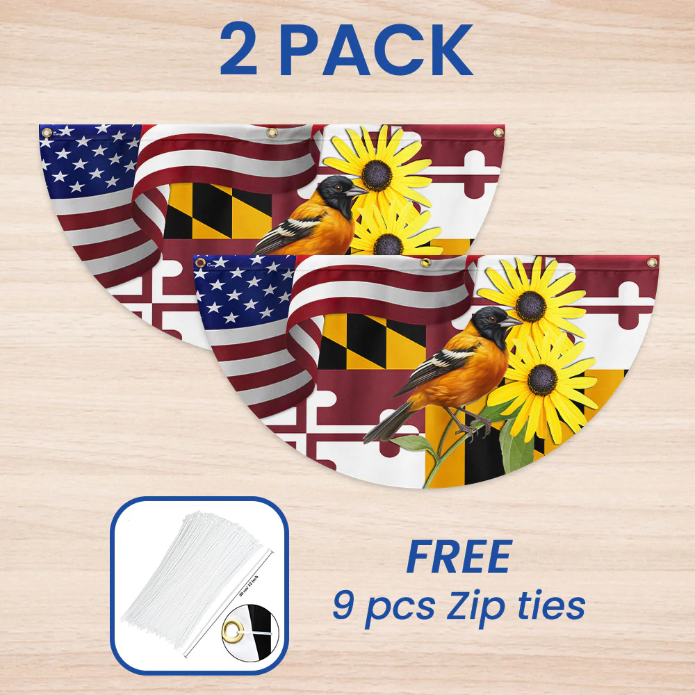 Maryland Black-eyed Susan Flower and Baltimore Oriole Bird Non-Pleated Fan Flag