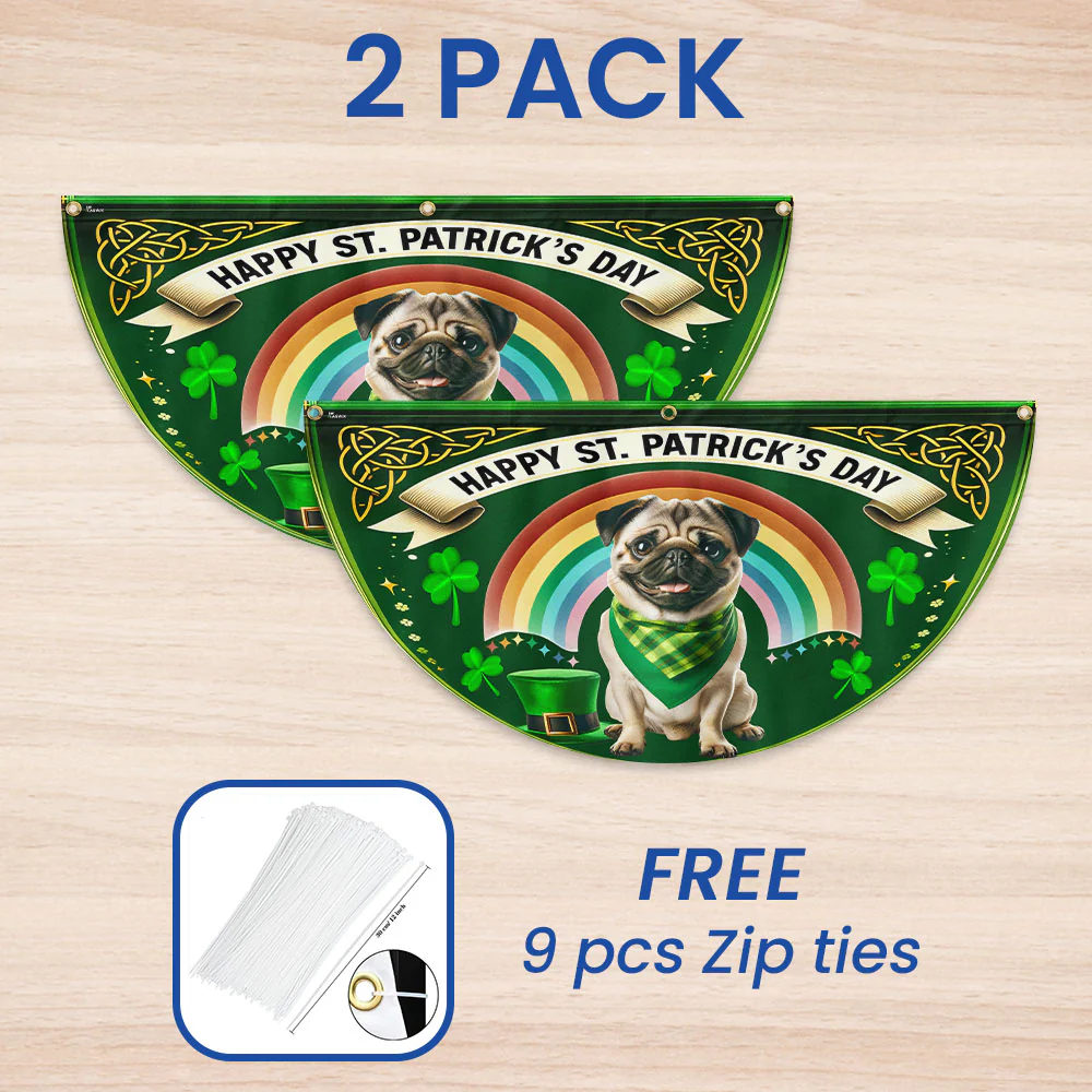 Pug Dog Happy St Patrick's Day Non-Pleated Fan Flag