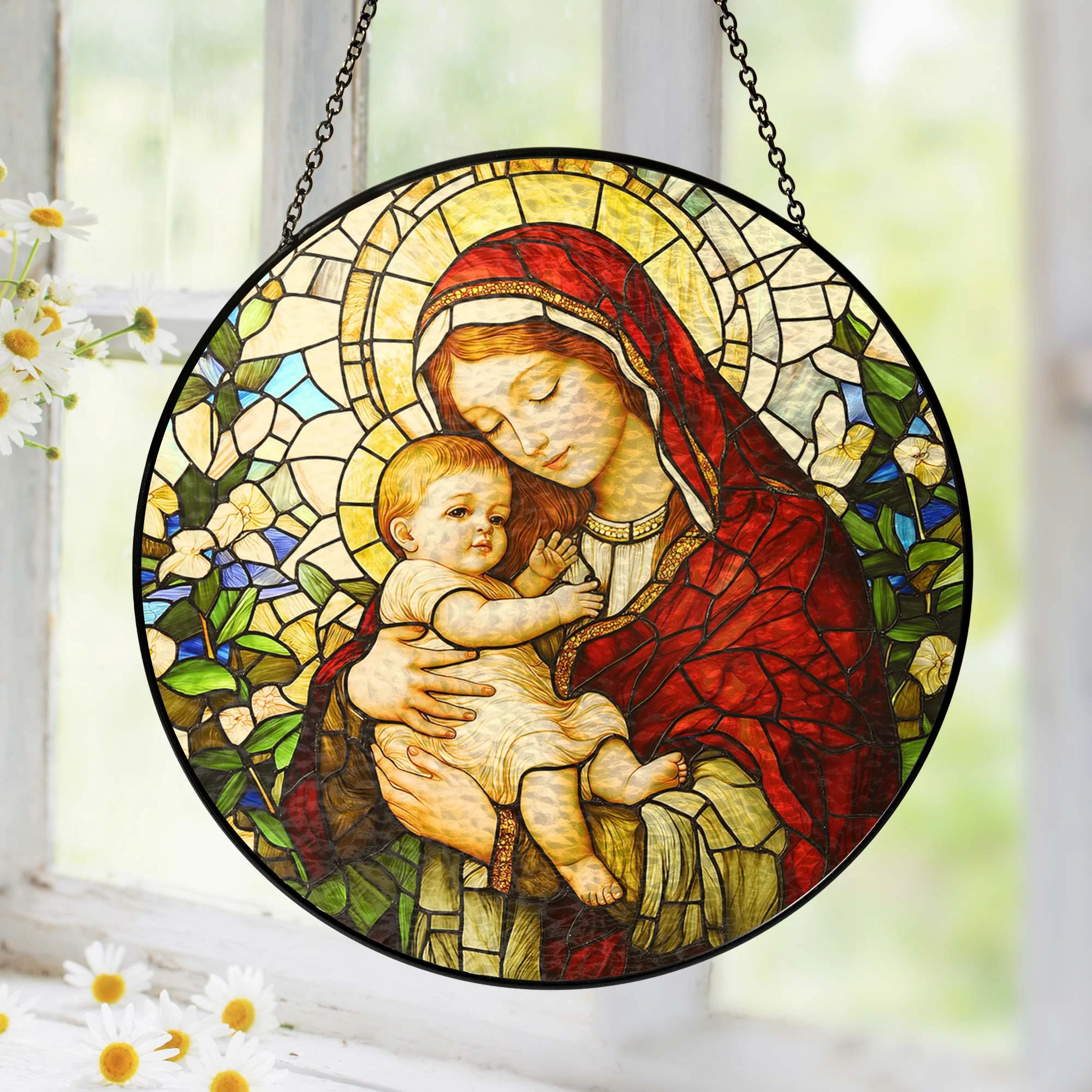 Blessed Virgin Mary Catholic  Religious Stained Glass Suncatcher