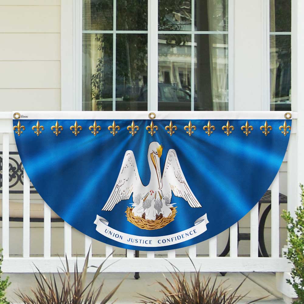 Louisiana Flag Brown Pelican Fleur-de-lis Louisiana Non-Pleated Fan Flag