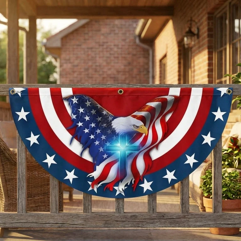 Patriot Eagle Christian Cross Non-Pleated Fan Flag 3-Day Shipping