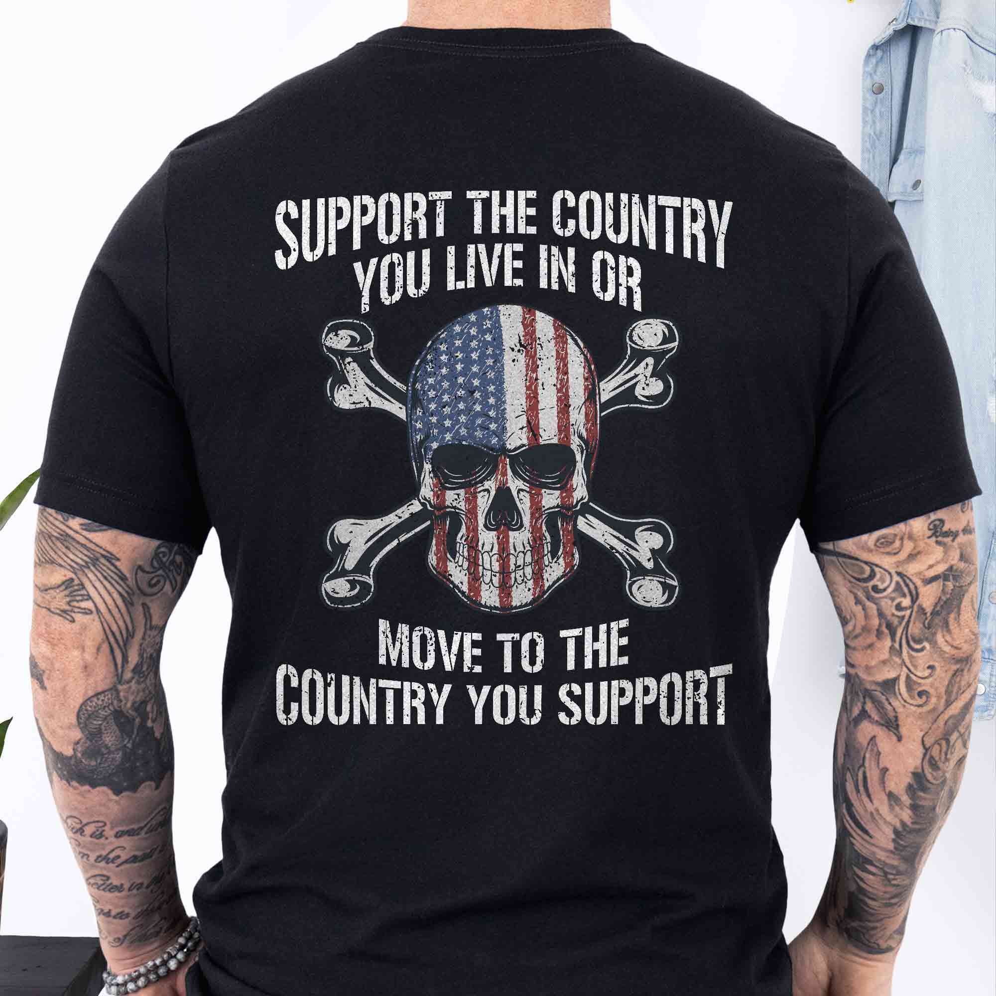 4th of july Gifts, Skull USA Flag, Support The Country You Live In T-Shirt