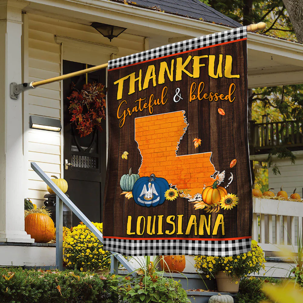 Louisiana Fall Flag Thankful Grateful and Blessed, Louisiana home and garden decor