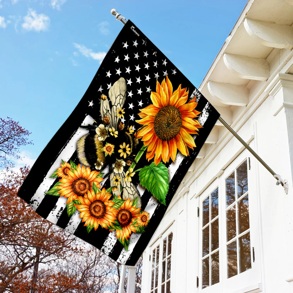 Bee Sunflower American Flag