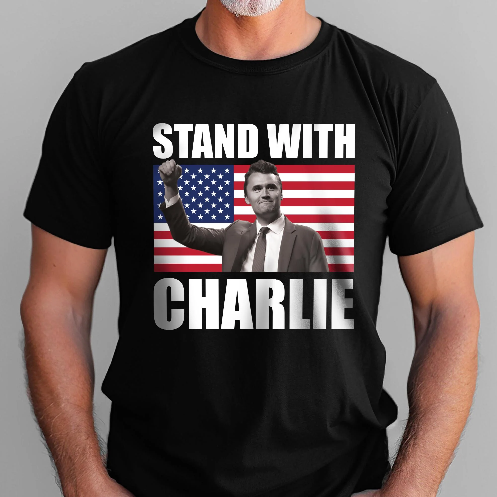 Stand With Charlie Kirk T-Shirt - American Flag Memorial Patriotic Shirt