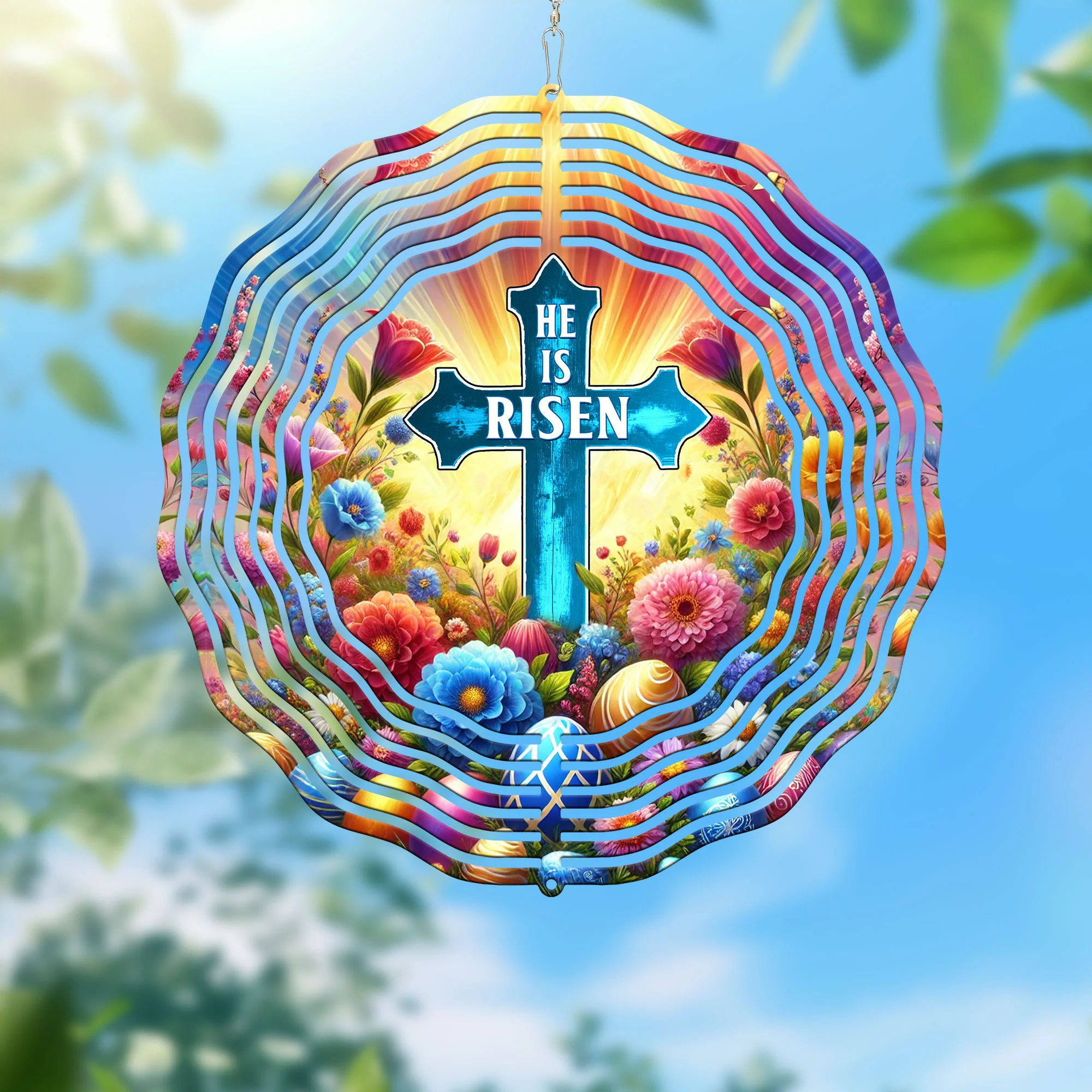 He is Risen Christian Cross Easter Day Wind Spinner