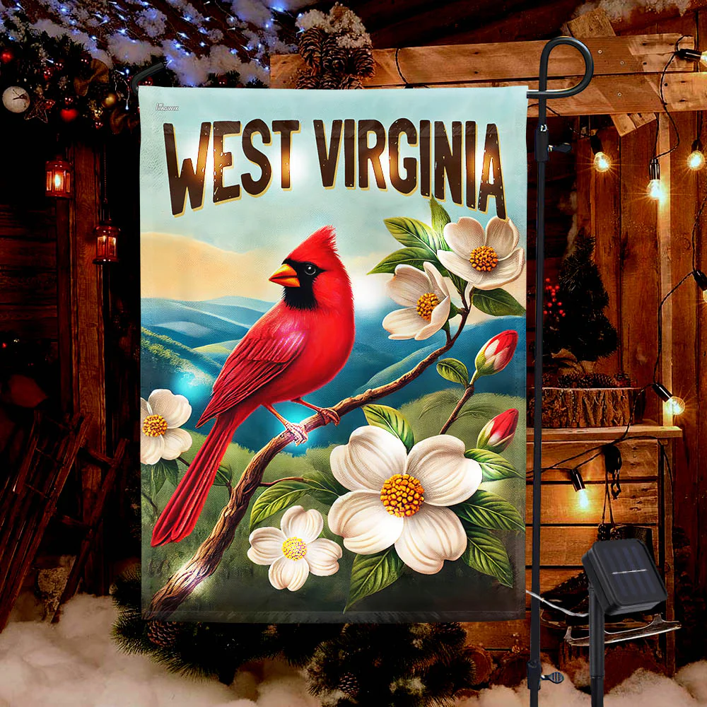 West Virginia Cardinal and Dogwood Flower Solar LED Garden Flag