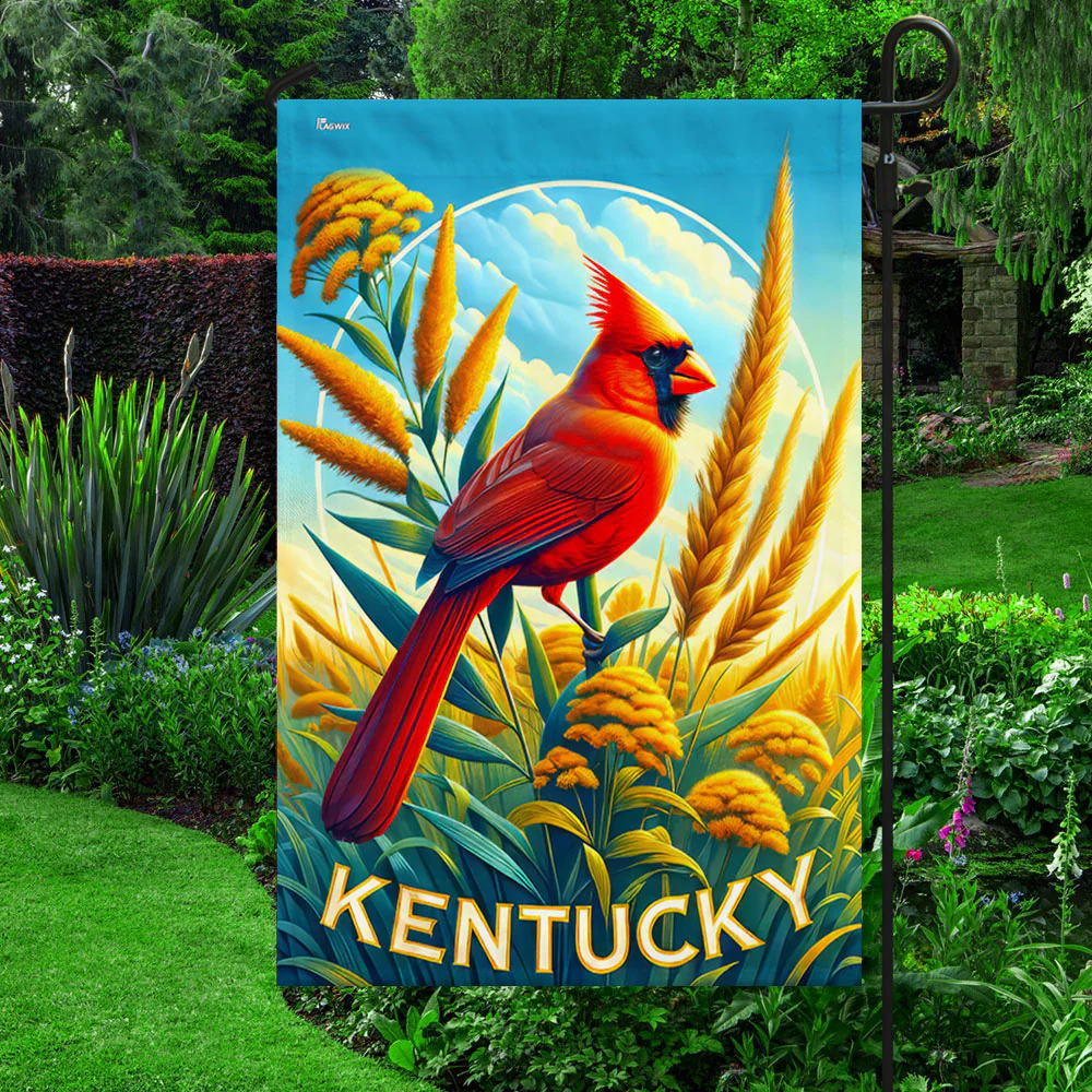 Bimipi Kentucky State Bird and Flower Cardinal and Goldenrod Flower Flag
