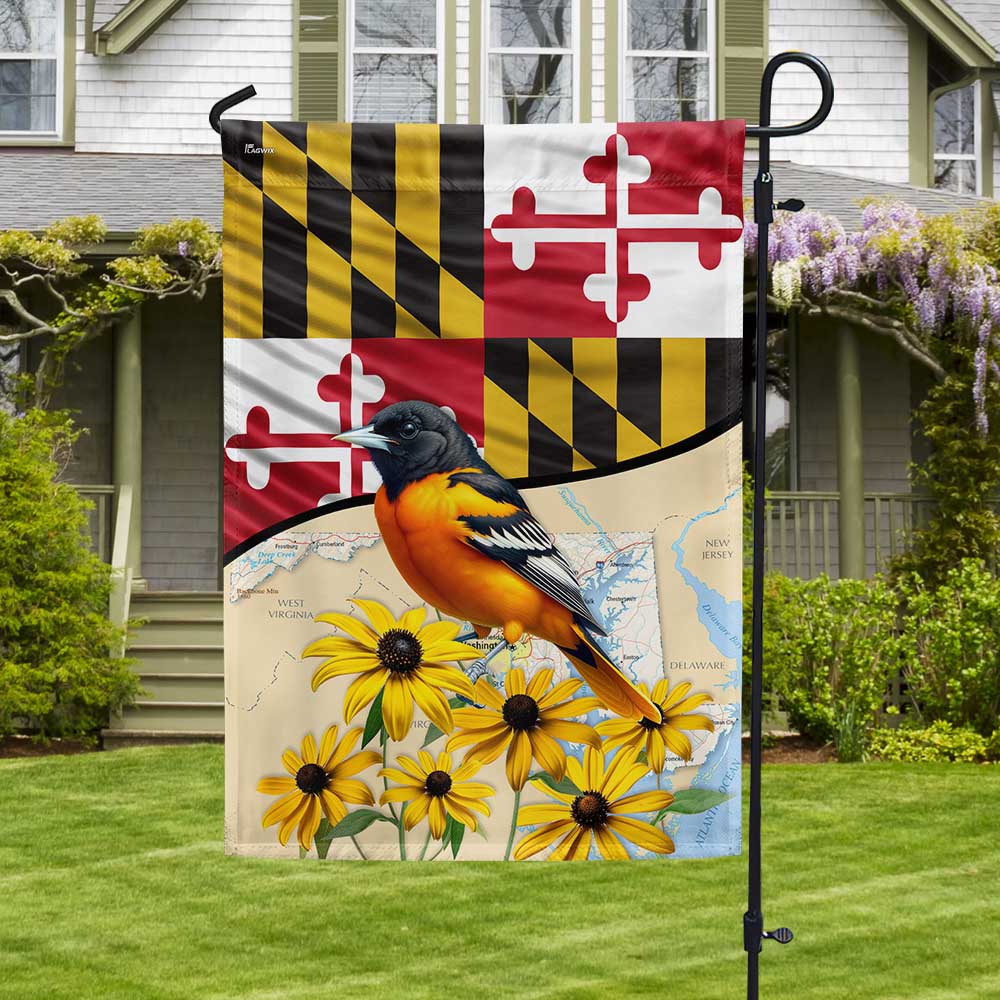 Maryland Black-eyed Susan Flower and Baltimore Oriole Bird Flag TPT745Fv1