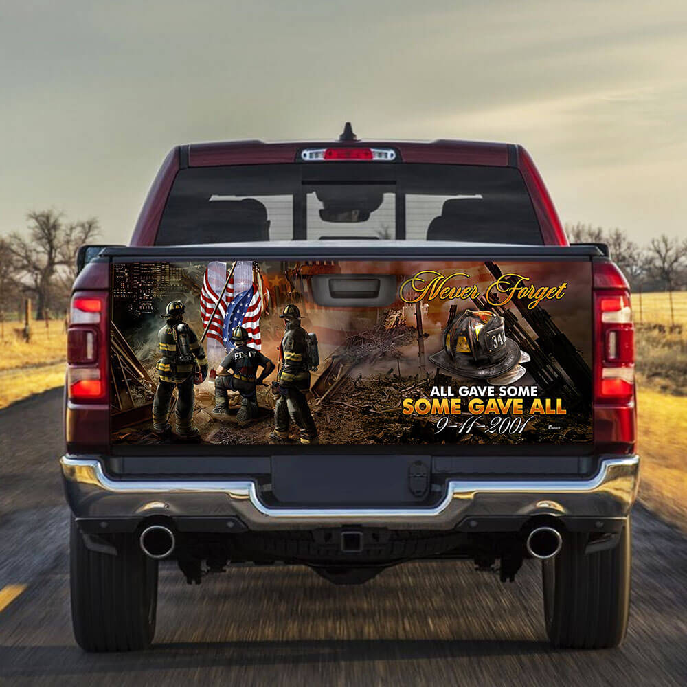 Firefighter Truck Tailgate Decal Sticker Wrap 911 Never Forget