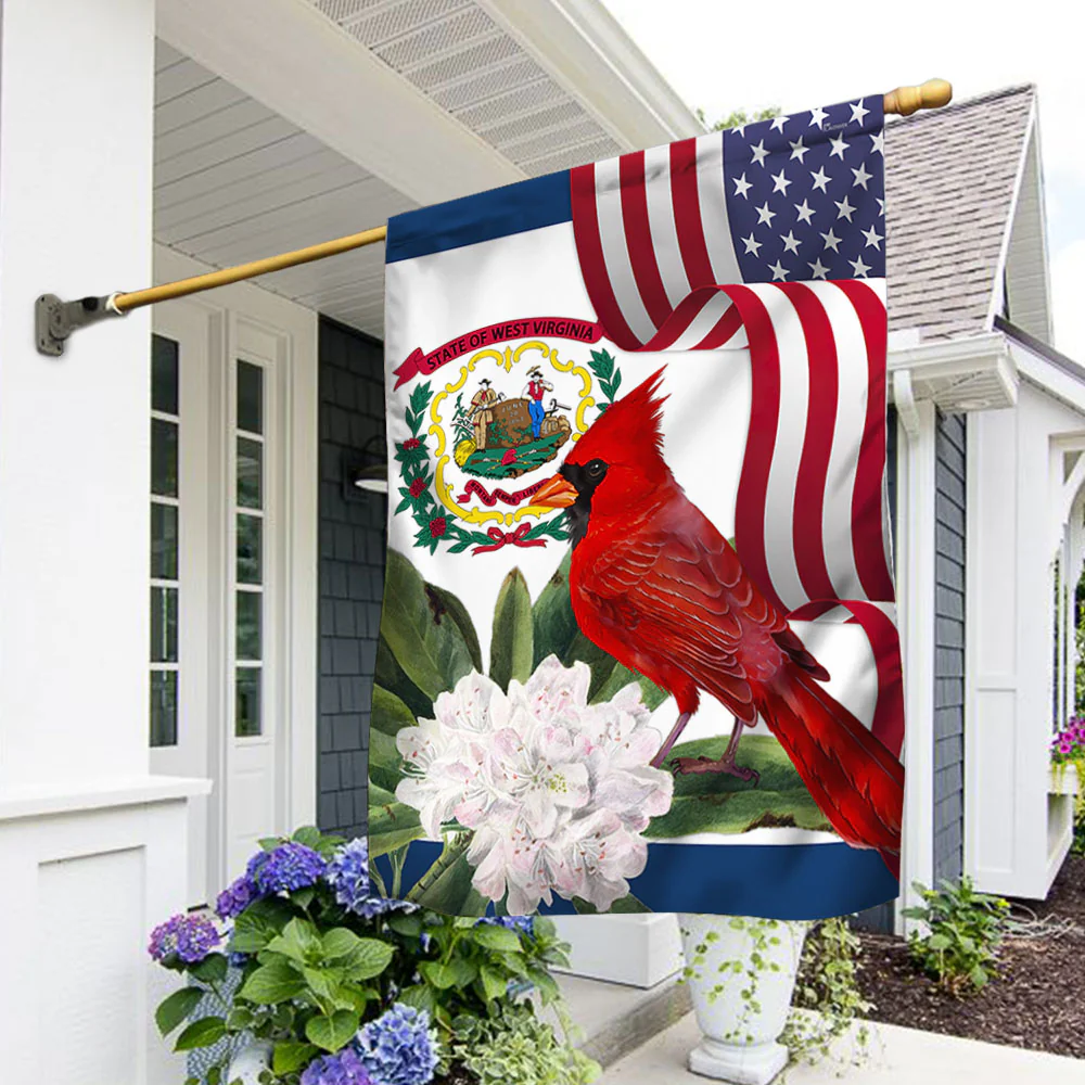 West Virginia Cardinal and Rhododendron Flower Flag MLN1141Fv3 3-Day Shipping