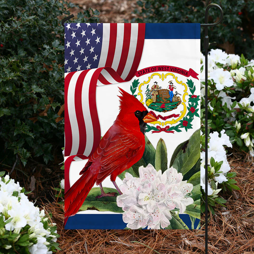 West Virginia Cardinal and Rhododendron Flower Flag MLN1141Fv3 3-Day Shipping
