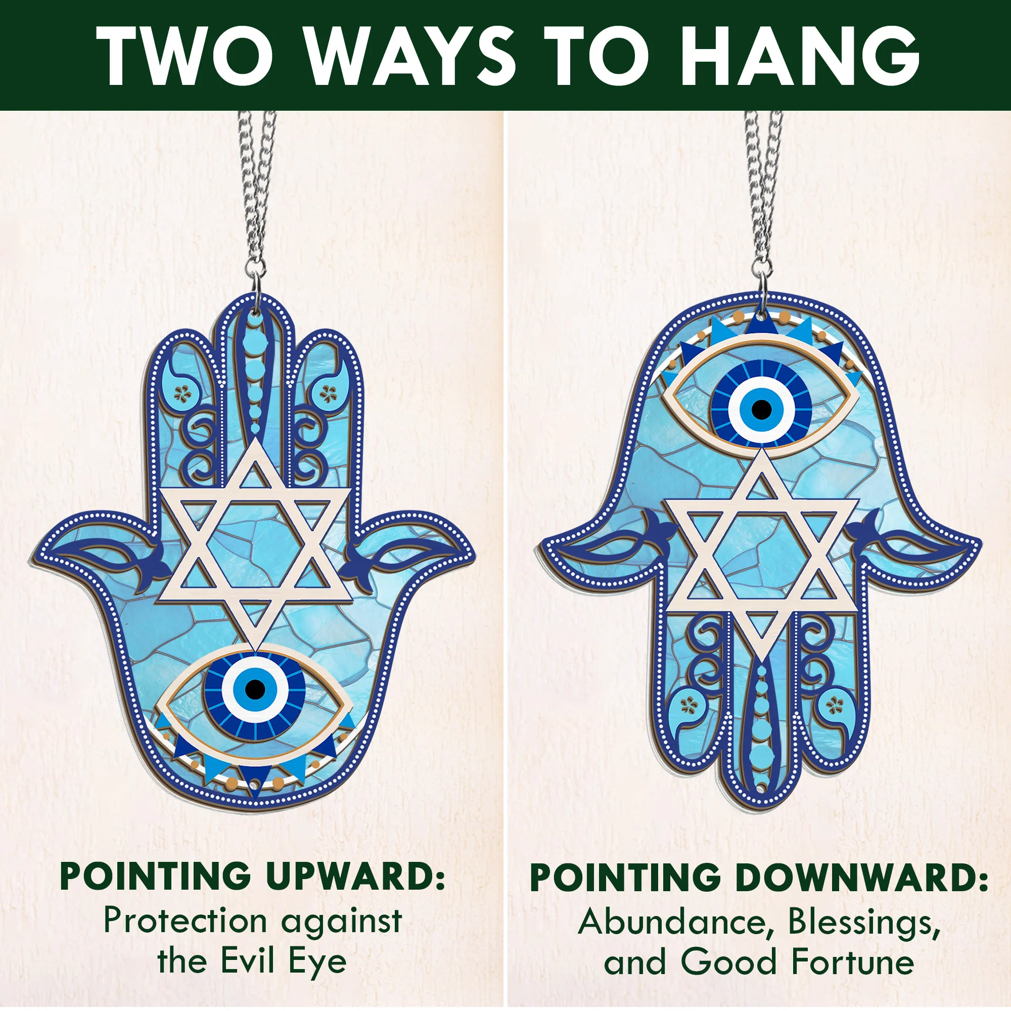 Hamsa Hand Hanukkah Decor 2 Layered Hanging Suncatcher 3-Day Shipping