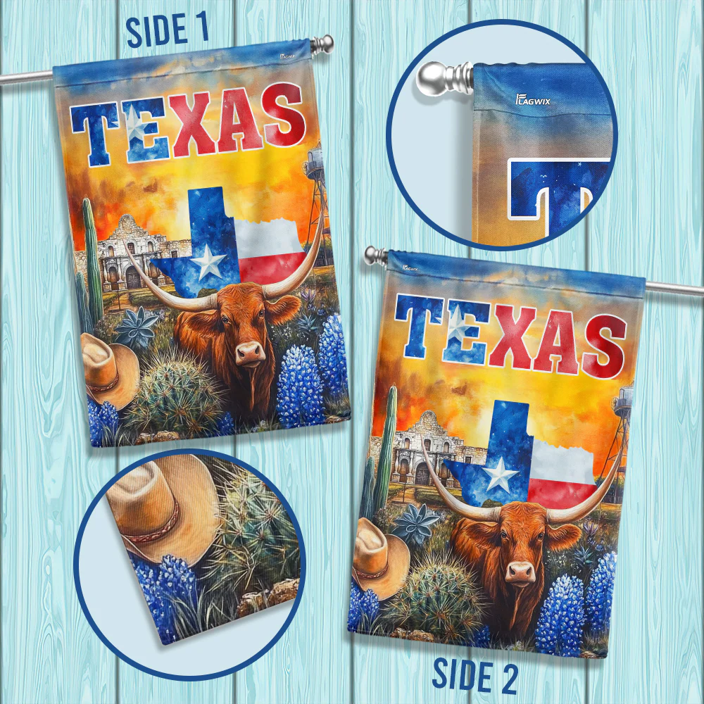 Texas Flag Texas Longhorn Bluebonnet Flag