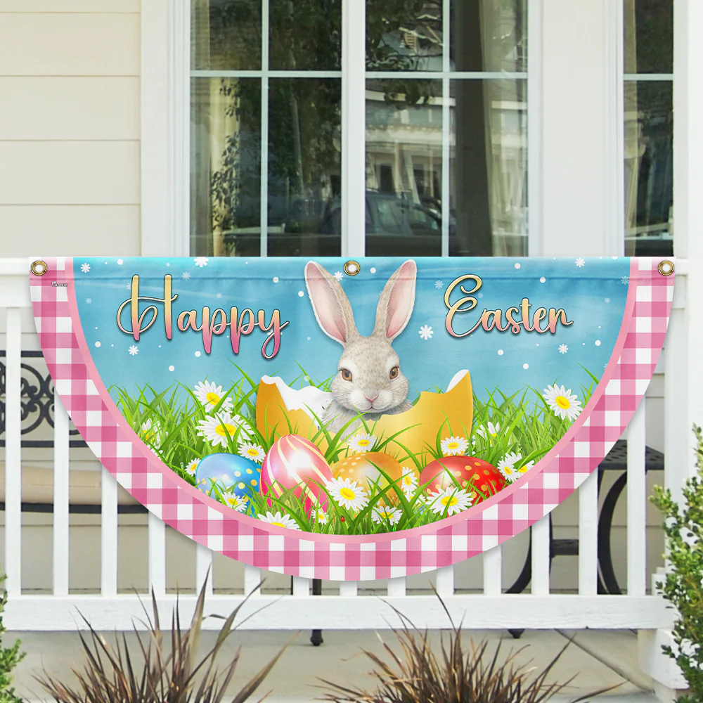 Happy Easter Rabbit Bunny Egg Non-Pleated Fan Flag