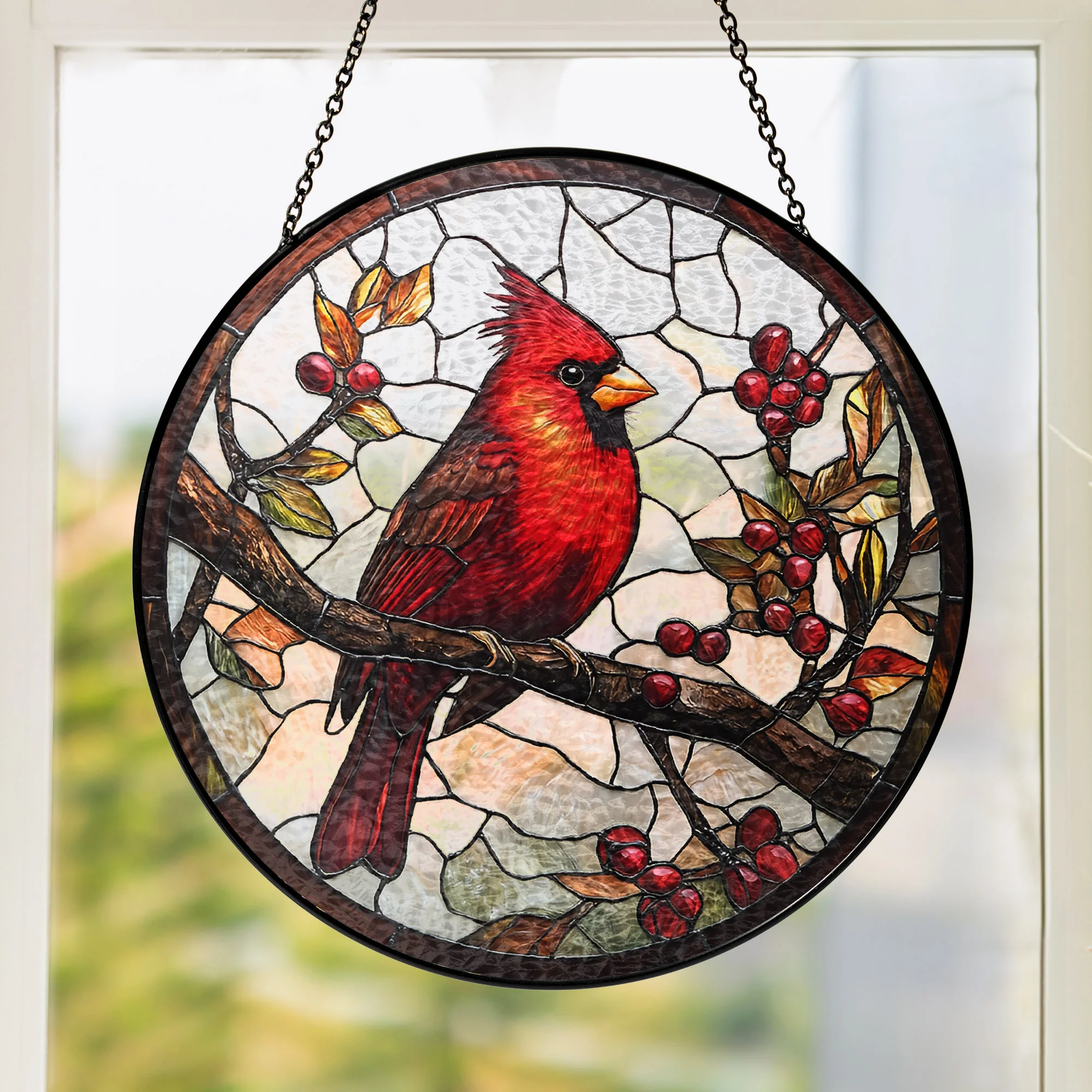 Cardinal Bird Memorial Stained Glass Suncatcher