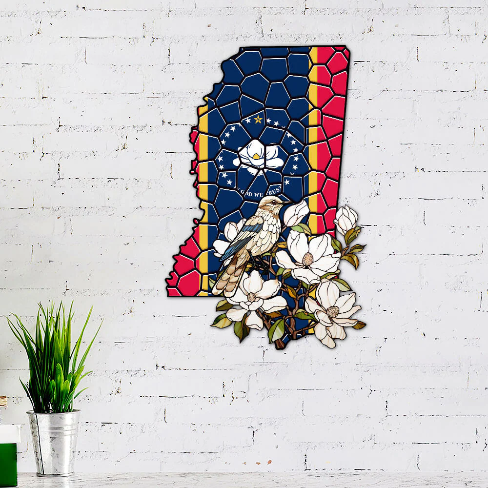 Mississippi State Mockingbird and Magnolia Flower Hanging Metal Sign TPT1035MSv7