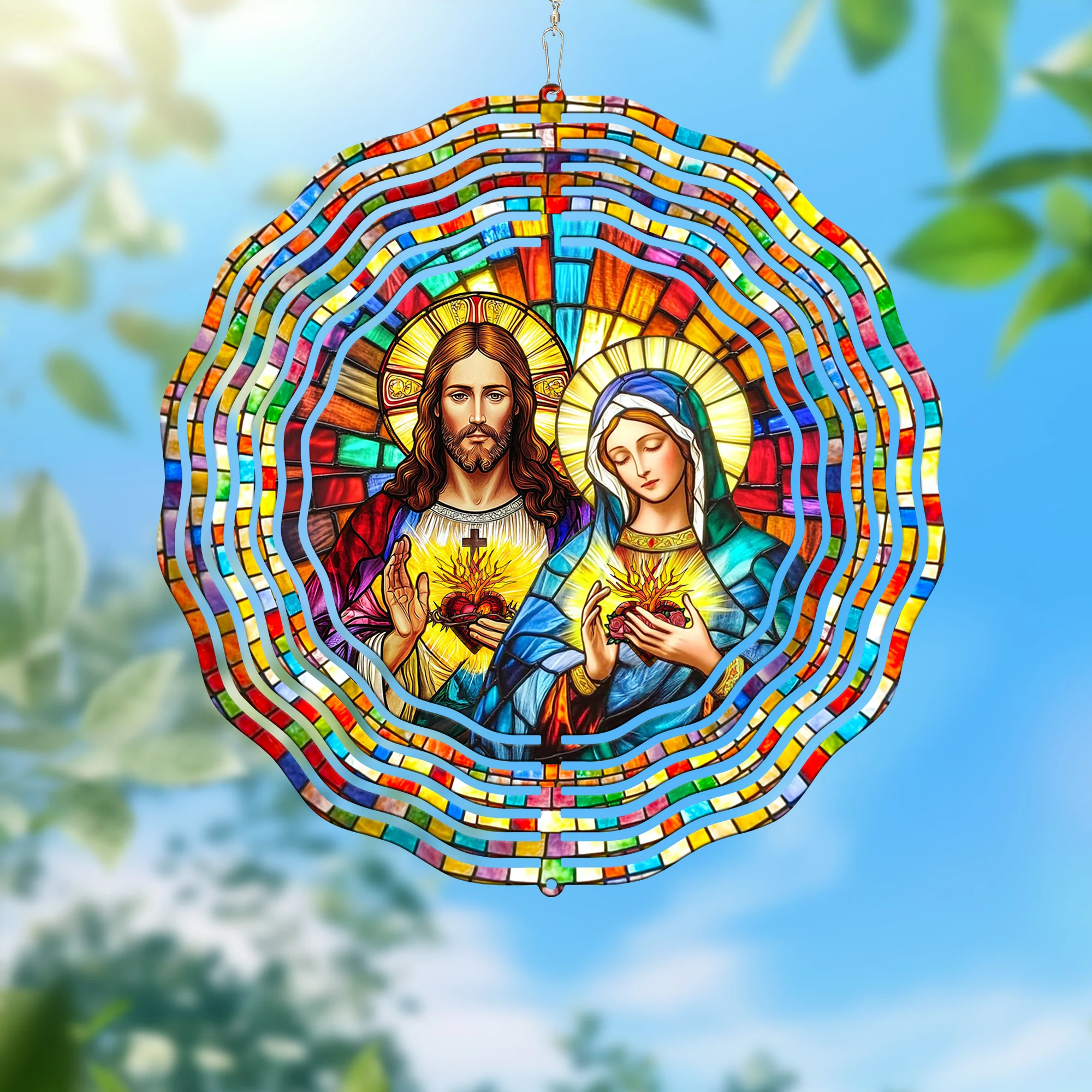 Sacred Heart of Jesus & Immaculate Heart of Mary Wind Spinner 3-Day Shipping