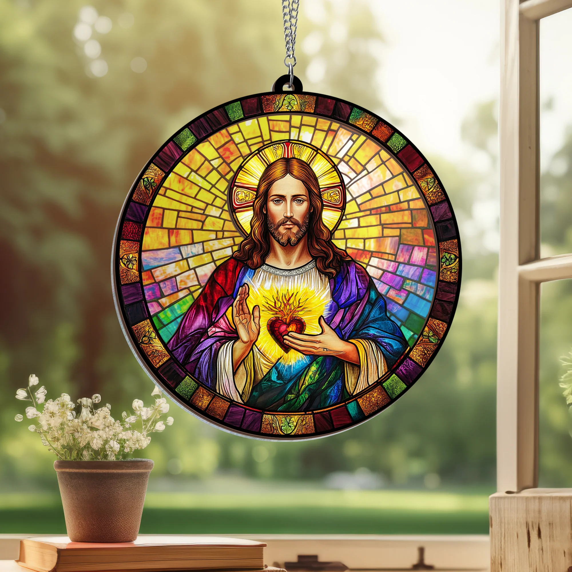Sacred Heart of Jesus Suncatcher - 2-Layered Hanging Acrylic Ornament - Meaningful Gift for Faith & Home Decor