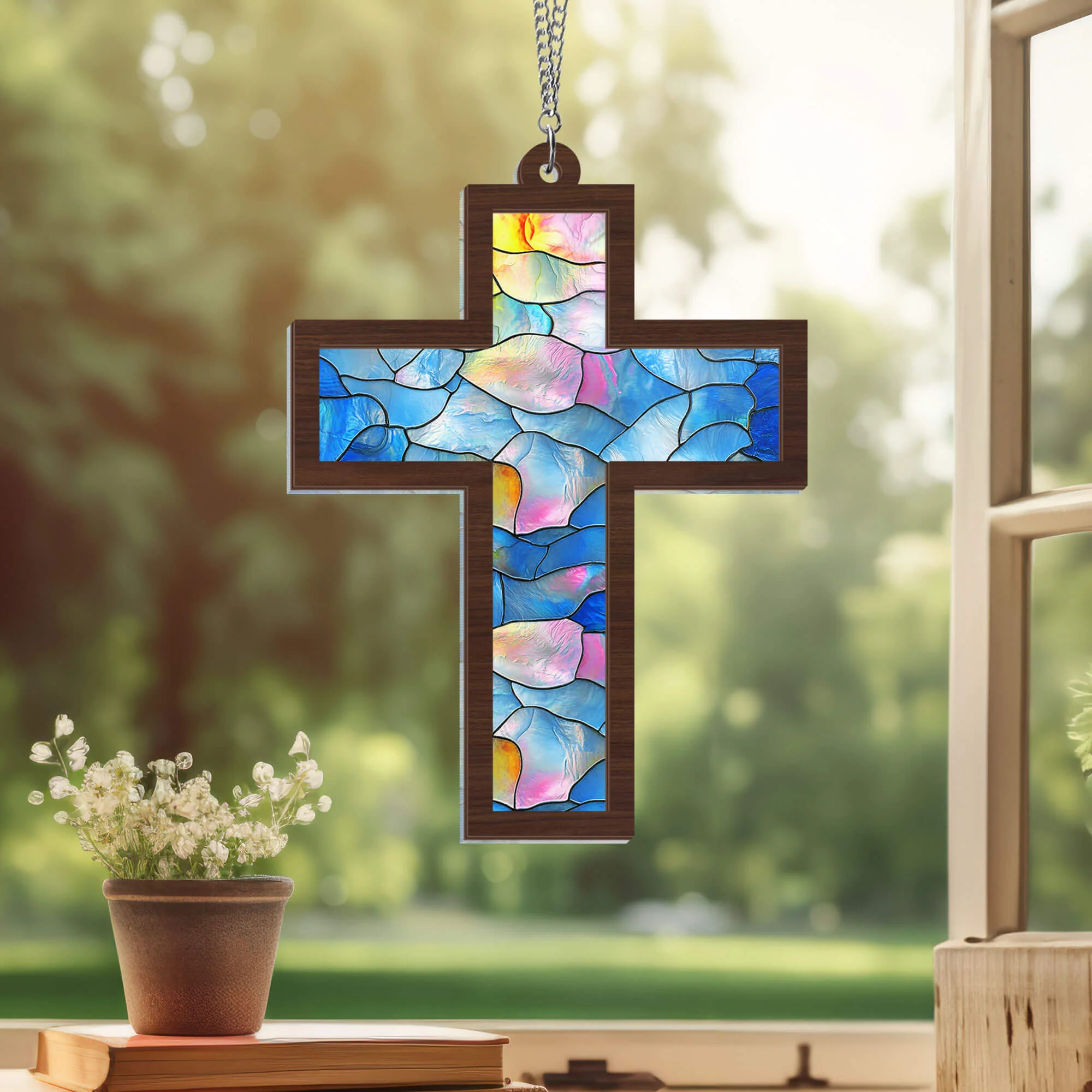 Christmas Ornament, Christian Cross 2 Layered Hanging Suncatcher