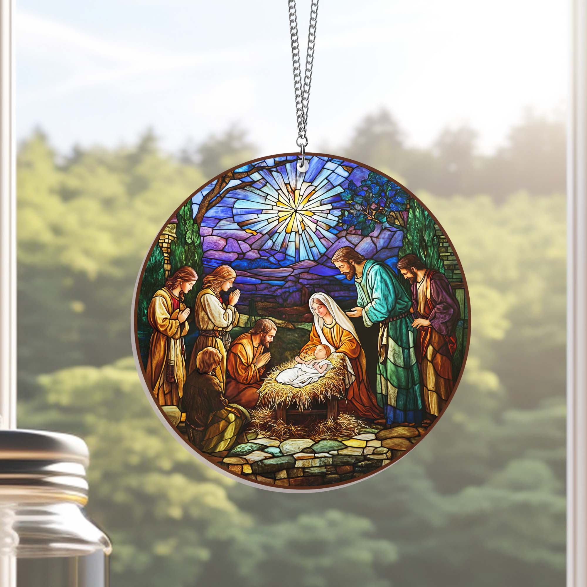 Nativity Of Jesus Oh Holy Night Jesus Christ Christmas Suncatcher Acrylic Hanging