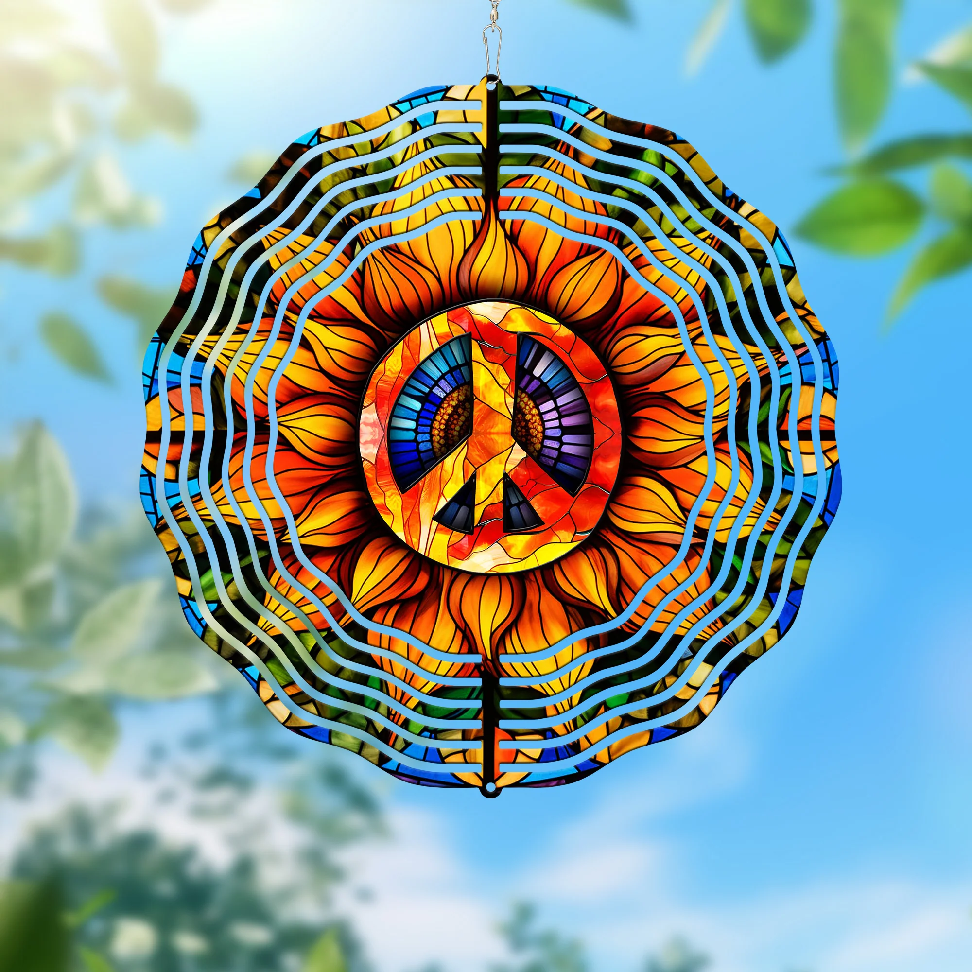 Hippie Soul Sunflower Peace Sign Hippie Wind Spinner