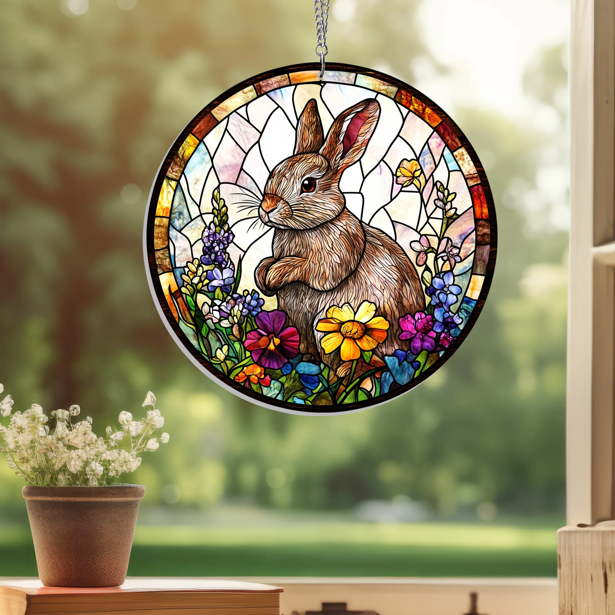 Easter Bunny Eggs Suncatcher  Acrylic Hanging Sign