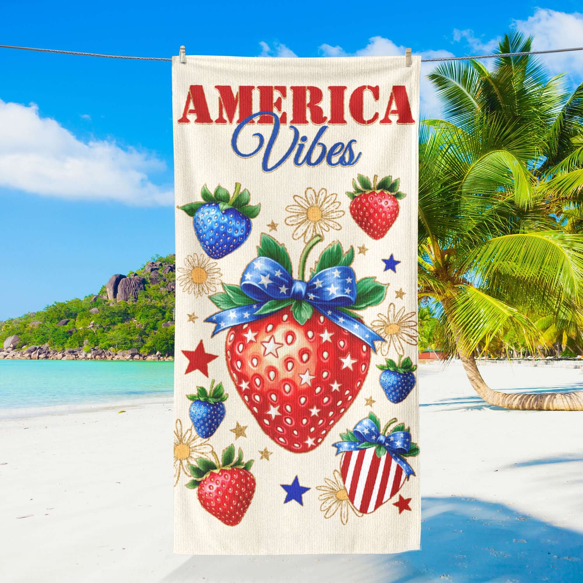 4th of july Strawberry Beach Towel