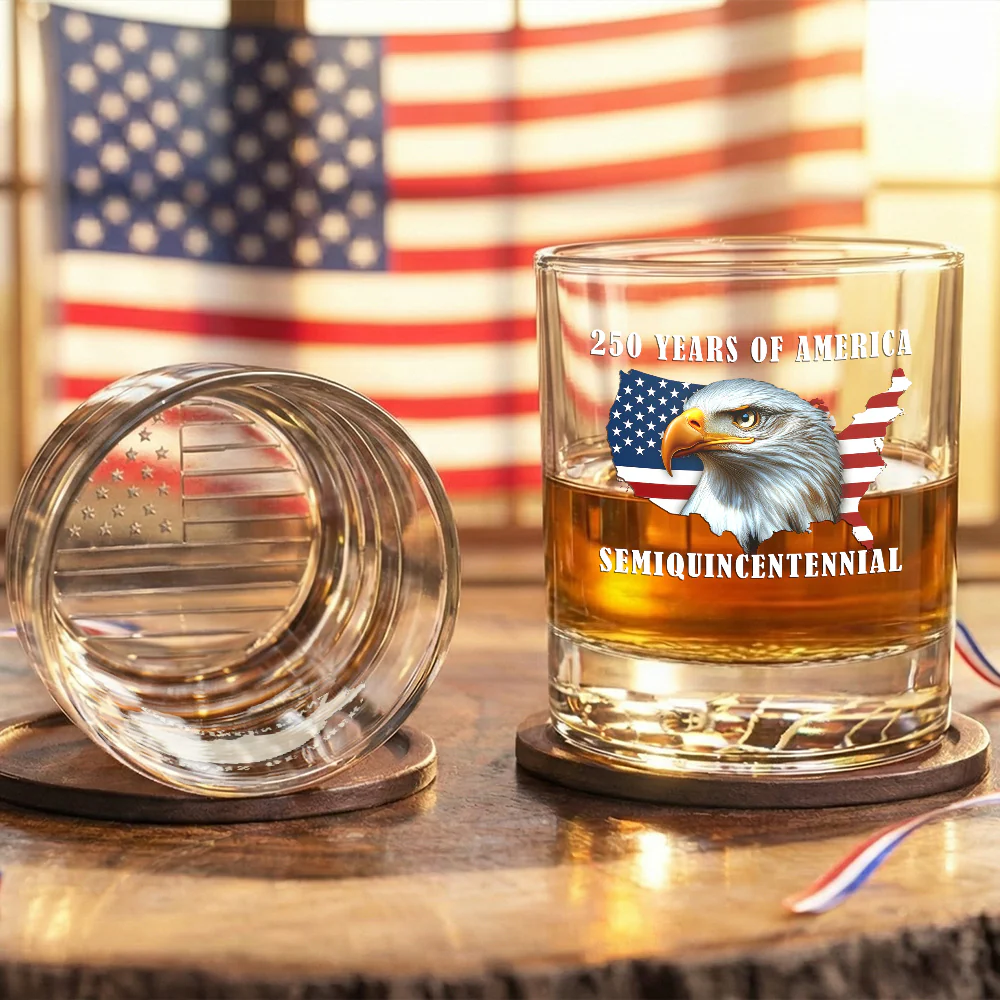 250 Years of America Printed Whiskey Glass Patriotic Gift