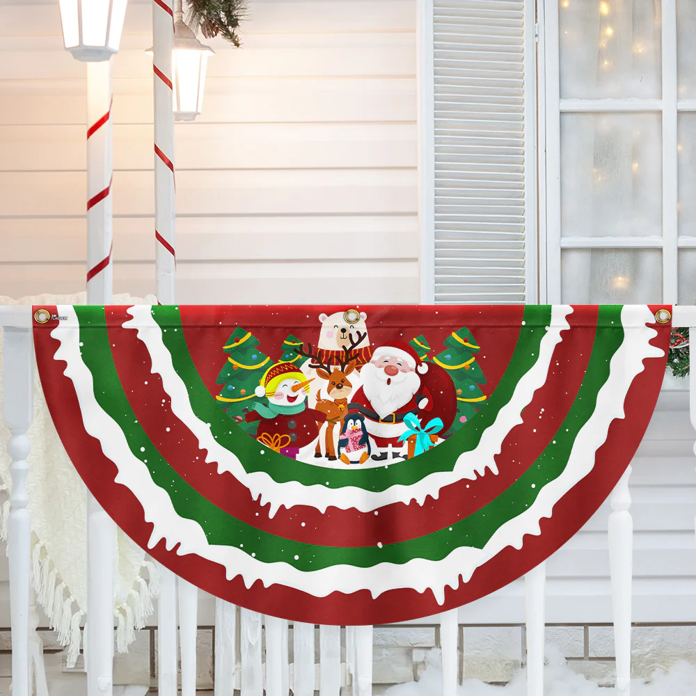 Merry Christmas Santa Snowman Reindeer Non-Pleated Fan Flag