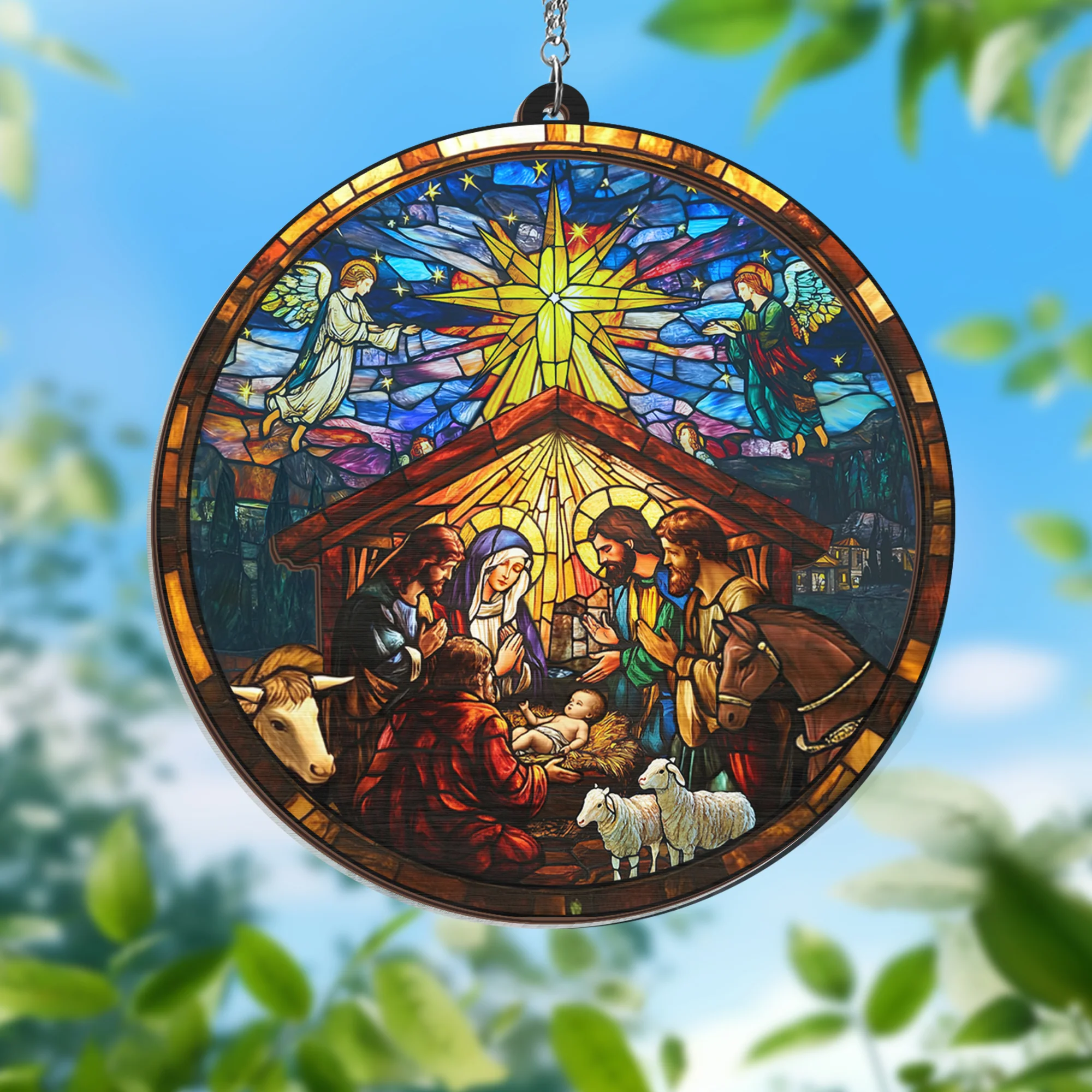 Religious Nativity Christmas 2 Layered Hanging Suncatcher