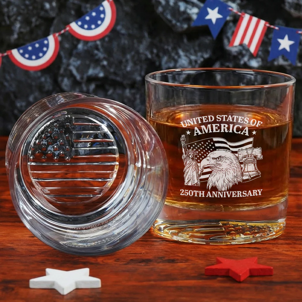 250th Anniversary of America Eagle Liberty Engraved Whiskey Glass