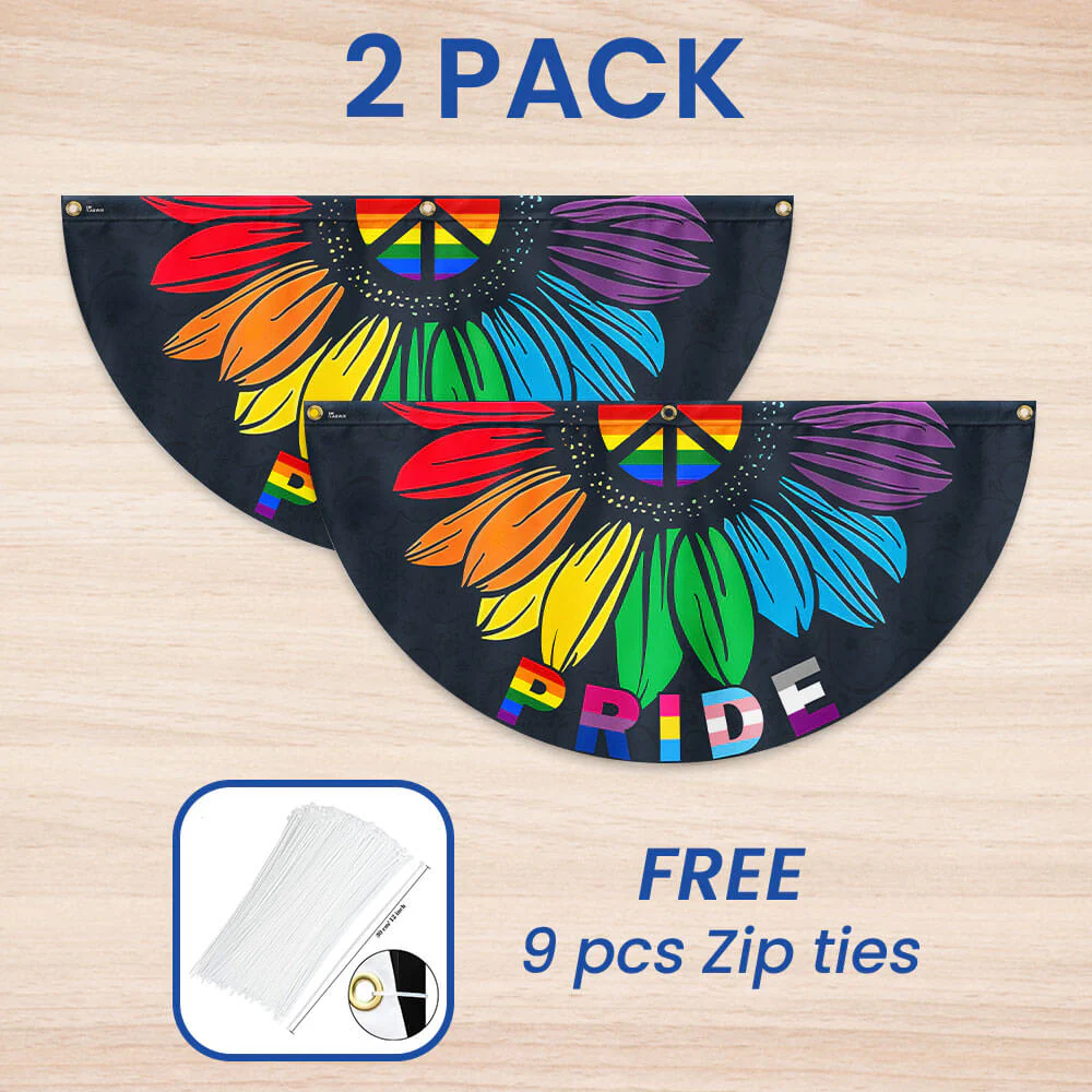 Pride Month, Sunflower Peace Sign, LGBT Pride Non-Pleated Fan Flag