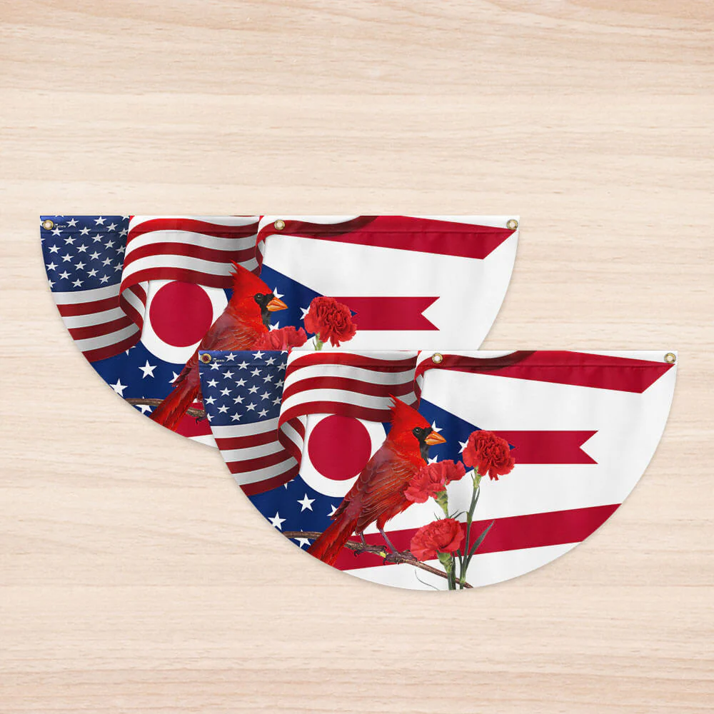 Ohio State Cardinal and Scarlet Carnation Flower Non-Pleated Fan Flag