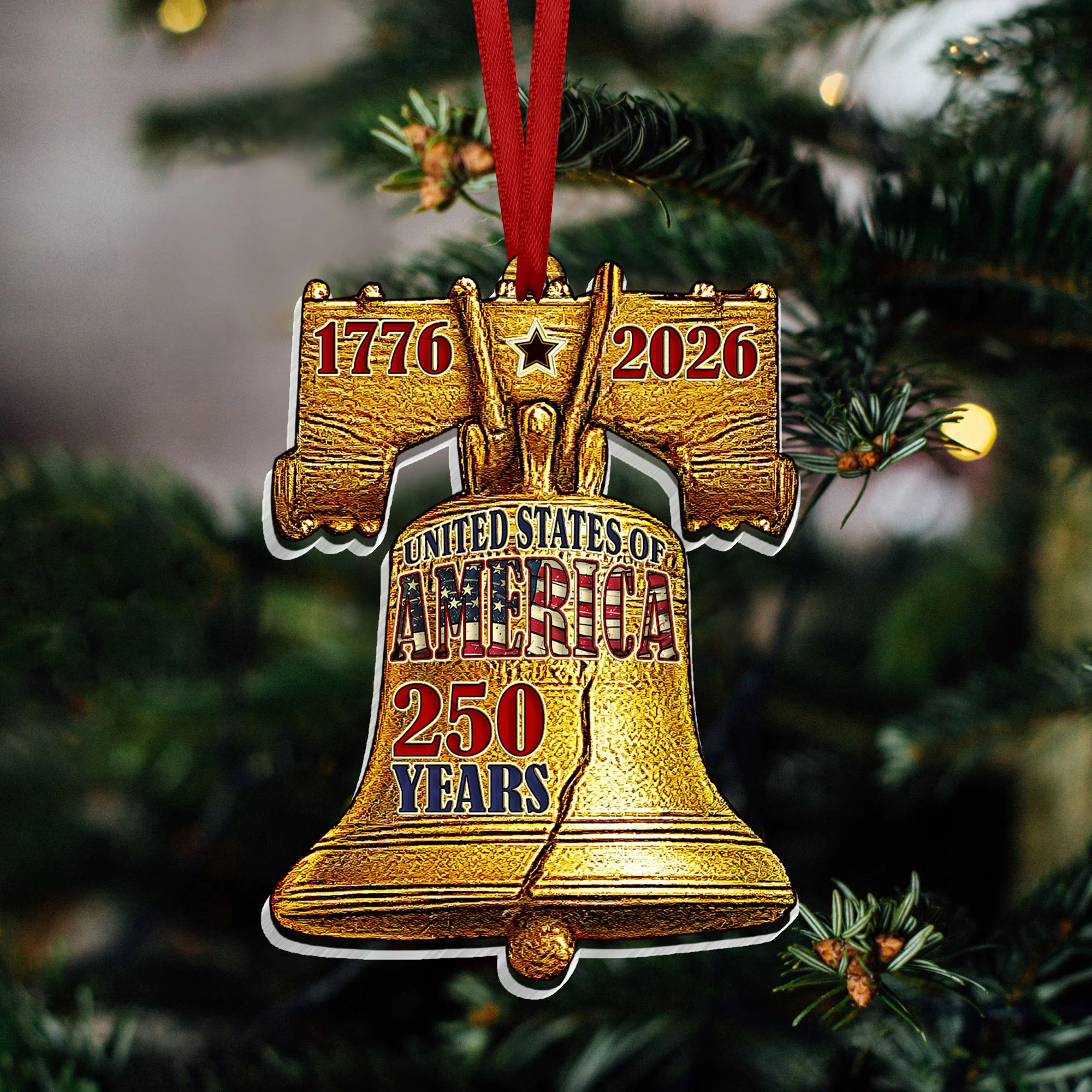 250 years of America 2D Acrylic Ornament, 1776-2026 Liberty Bell Decoration, Patriotic Ornament, American Independence Day Gift, 250th Decor