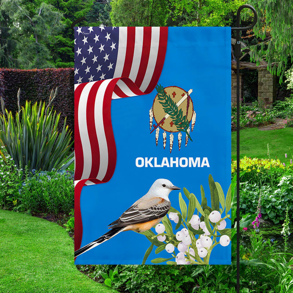 Oklahoma State Scissor-tailed Flycatcher Bird and  Mistletoe Flower Flag MLN1141Fv37