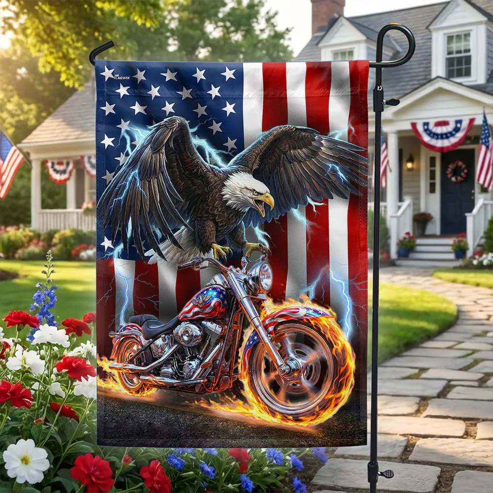 Motorcycle Flag, Patriotic Eagle Motorcycle for Biker Lover Decoration