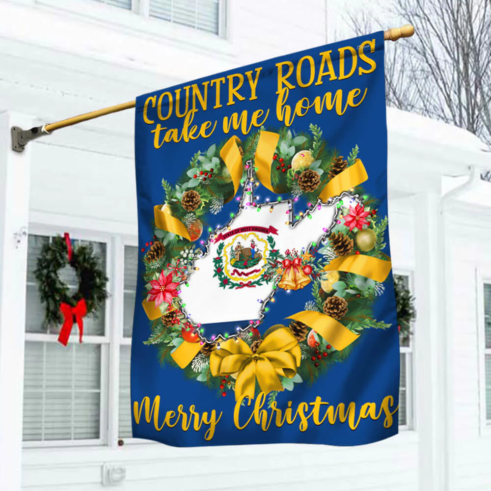 West Virginia Merry Christmas Country Roads Take Me Home Flag