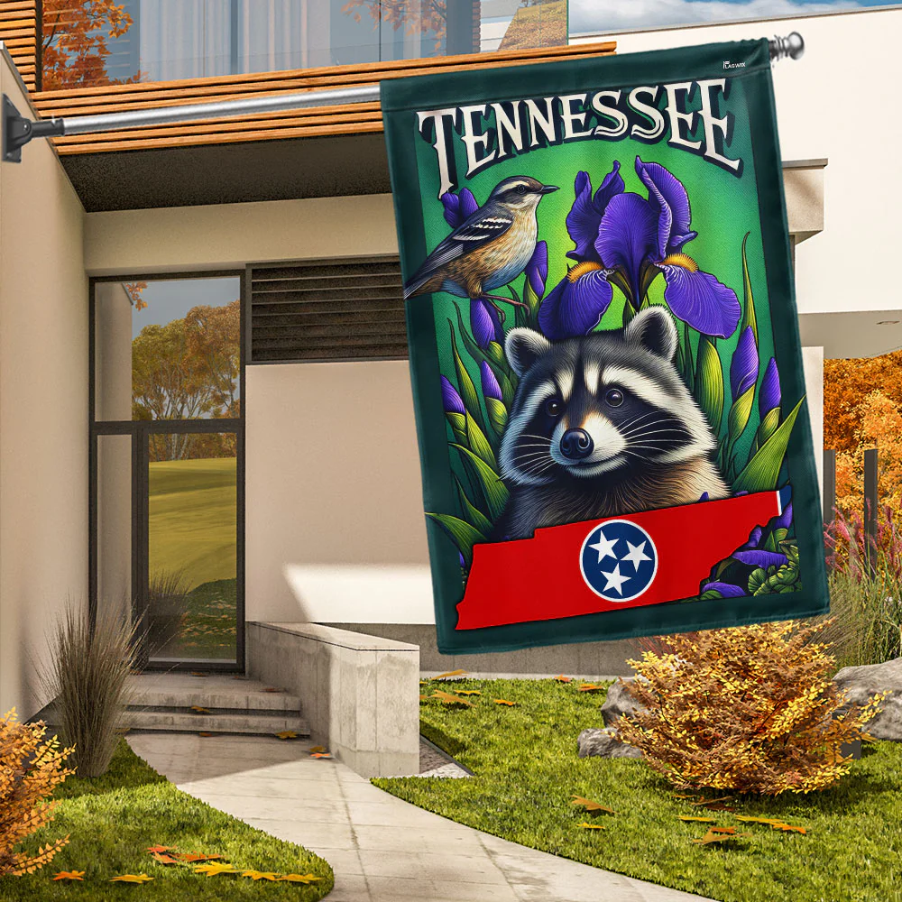 Bimipi  Tennessee State Raccoon Mockingbird and Iris Flower Flag