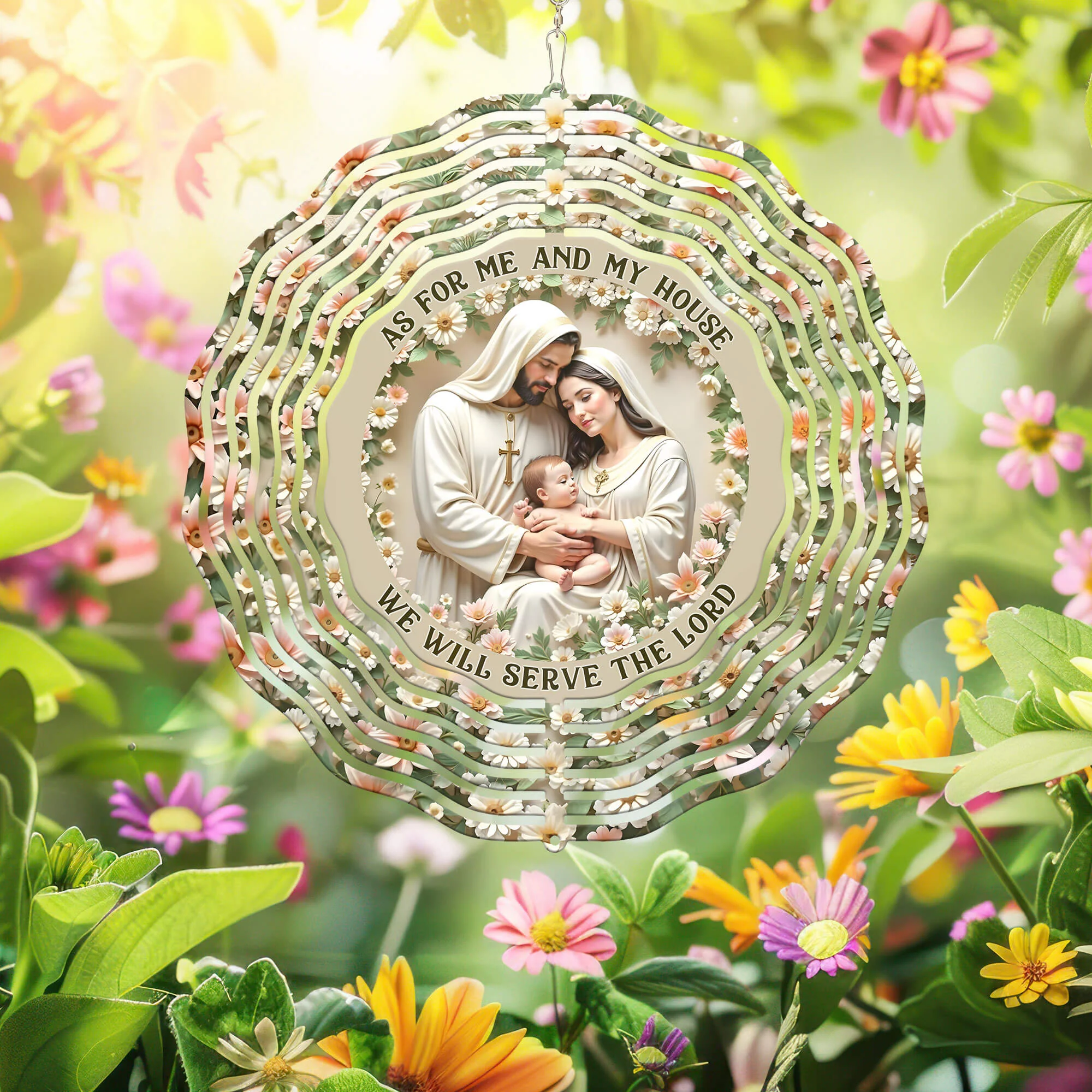 Holy Family Jesus Wind Spinner As For Me And My House We Will Serve The Lord